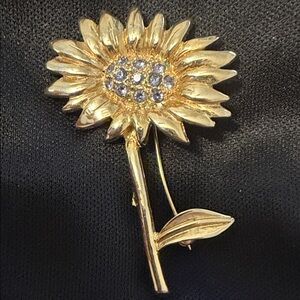 Gold Sunflower Crystal Brooch - Women Jewelry
